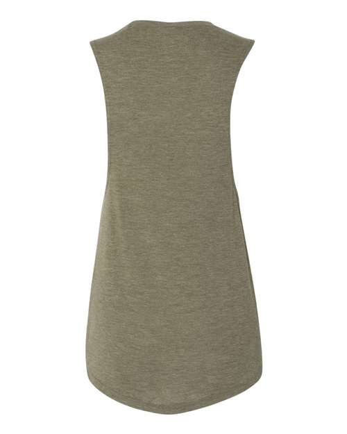 Women's Flowy Scoop Muscle Tank - Heather Olive Back