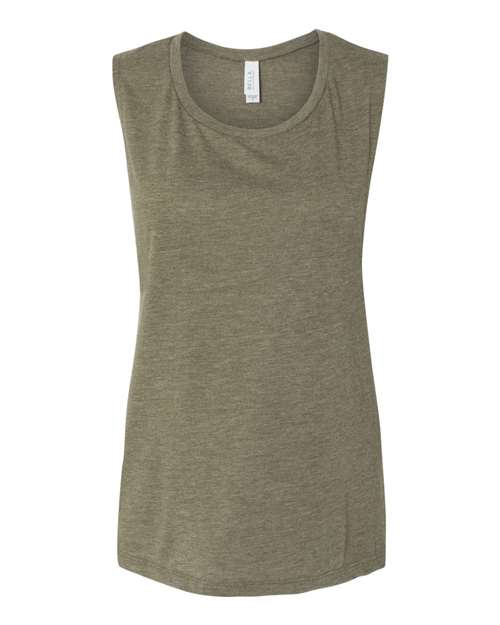 Women's Flowy Scoop Muscle Tank - Heather Olive Front