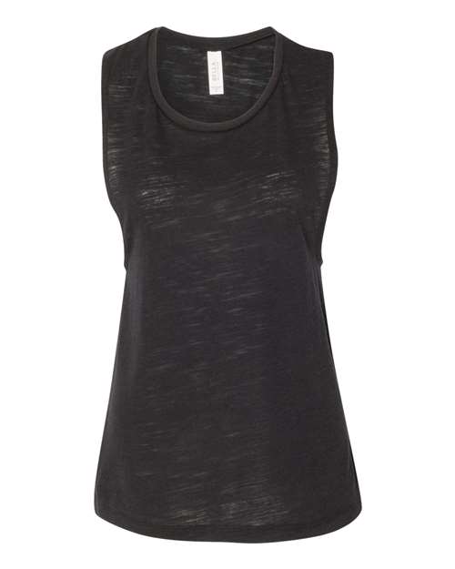 Women's Flowy Scoop Muscle Tank - Solid Black Slub Front