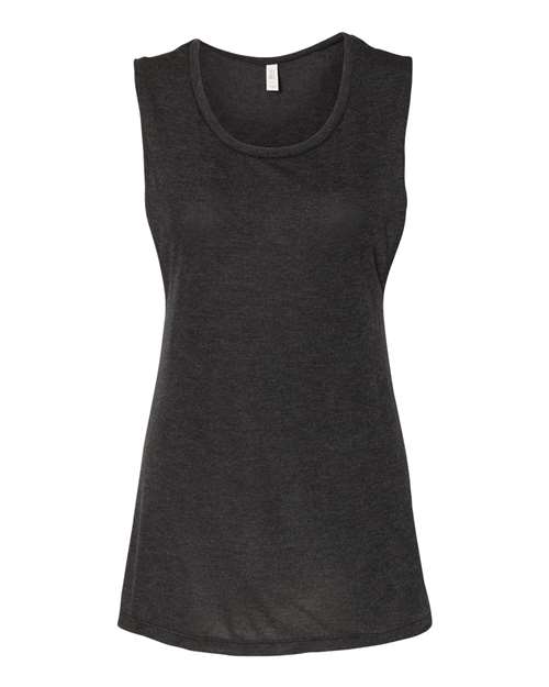 Women's Flowy Scoop Muscle Tank - Black Heather Front
