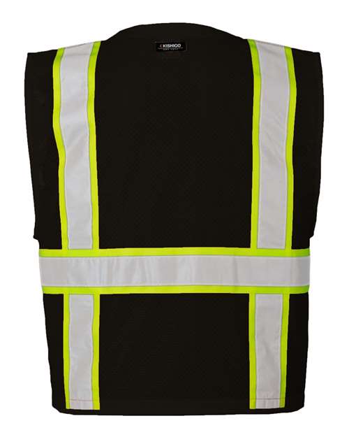 Unisex EV Series® Enhanced Visibility Multi-Pocket Mesh Vest - Black/ Lime - B100 Back
