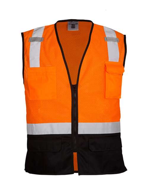 Unisex Black Bottom Mesh Class 2 Vest - Orange - 1529 Front