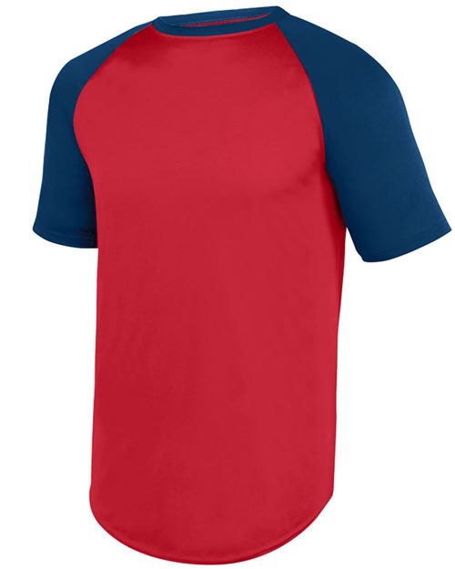 Youth Wicking Short Sleeve Baseball Jersey - White/ Navy Front