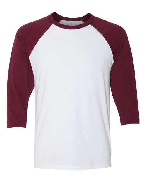 Unisex Three-Quarter Sleeve Baseball Tee - White/ Maroon Front
