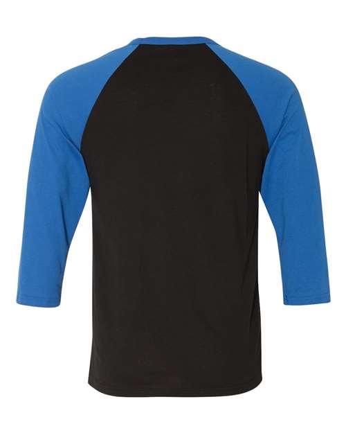 Unisex Three-Quarter Sleeve Baseball Tee - Black/ True Royal Back