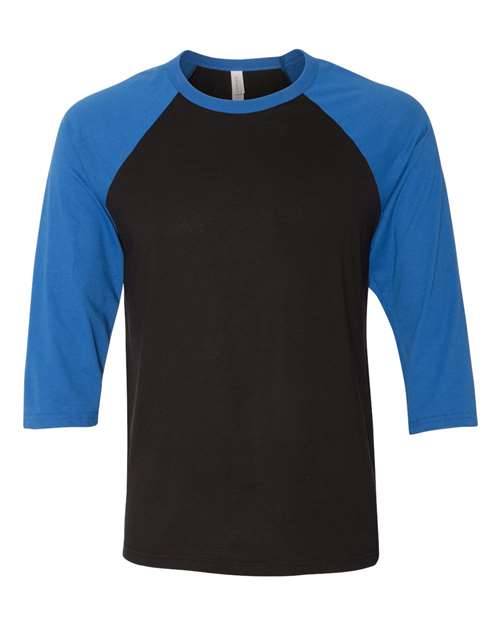 Unisex Three-Quarter Sleeve Baseball Tee - Black/ True Royal Front