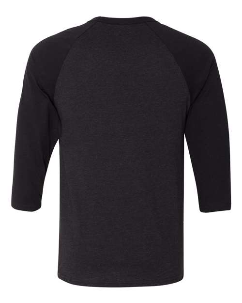 Unisex Three-Quarter Sleeve Baseball Tee - Black Heather/ Black Back