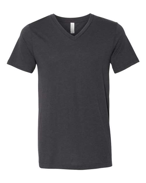 Unisex Triblend V-Neck Tee - Solid Dark Grey Triblend Front