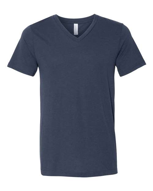 Unisex Triblend V-Neck Tee - Solid Navy Triblend Front