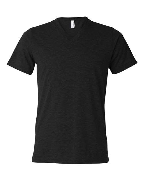 Unisex Triblend V-Neck Tee - Black Heather Triblend Front