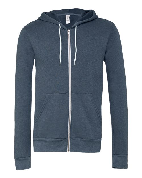 Unisex Sponge Fleece Full-Zip Hoodie Sweatshirt - Heather Navy Front
