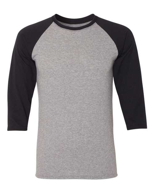 Unisex Triblend Three-Quarter Raglan Baseball T-Shirt - Oxford/ Black Front