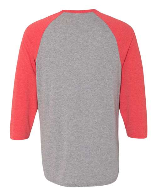 Unisex Triblend Three-Quarter Raglan Baseball T-Shirt - Oxford/ Fiery Red Heather Back