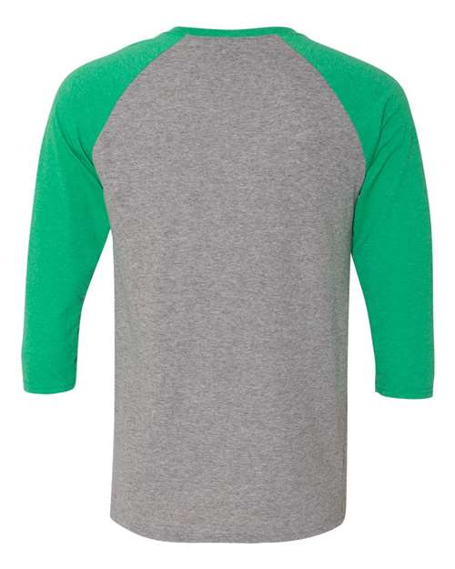 Unisex Triblend Three-Quarter Raglan Baseball T-Shirt - Oxford/ Irish Green Heather Back