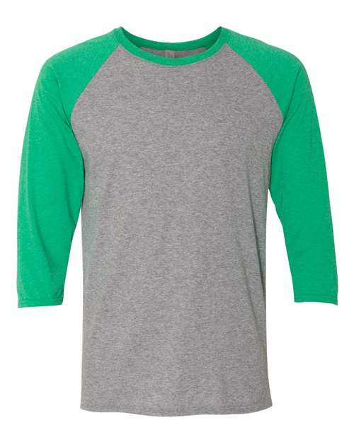 Unisex Triblend Three-Quarter Raglan Baseball T-Shirt - Oxford/ Irish Green Heather Front