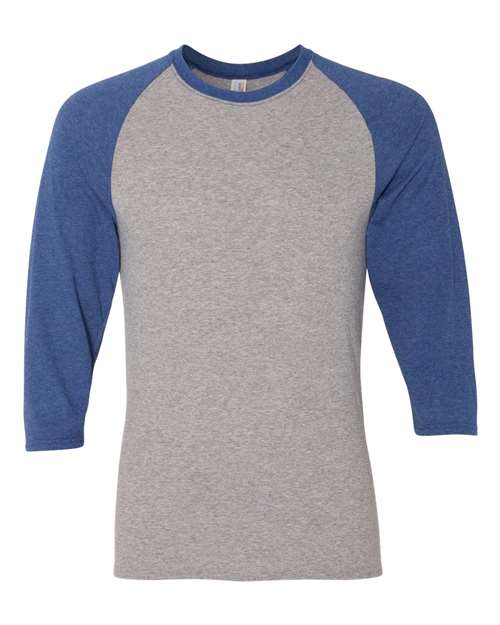 Unisex Triblend Three-Quarter Raglan Baseball T-Shirt - Oxford/ True Blue Heather Front