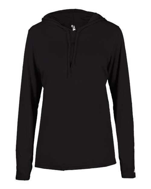 Badger Women's B-Core Hooded Long Sleeve T-Shirt - Black Front