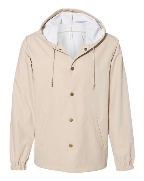 Men's Water-Resistant Hooded Windbreaker - Classic Khaki Front