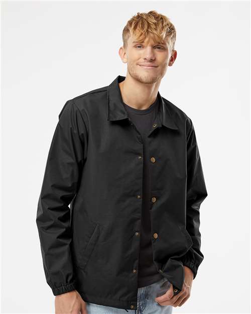 Independent Trading Co. Men's Water-Resistant Windbreaker Coach’s Jacket - Model Front