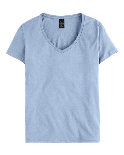 Hanes Women's Perfect-T V-Neck T-Shirt - Light Blue Front