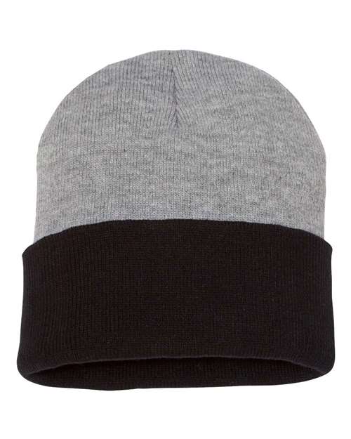 12" Color Blocked Cuffed Beanie - Heather/ Black Back