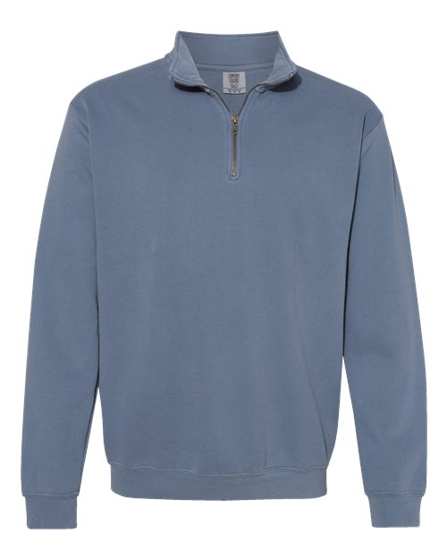 Unisex Garment-Dyed Quarter-Zip Sweatshirt - Blue Jean Front