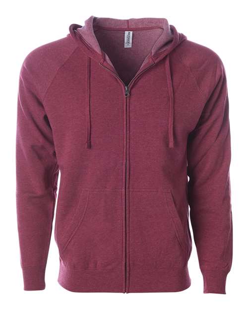 Unisex Special Blend Raglan Full-Zip Hooded Sweatshirt - Crimson Front