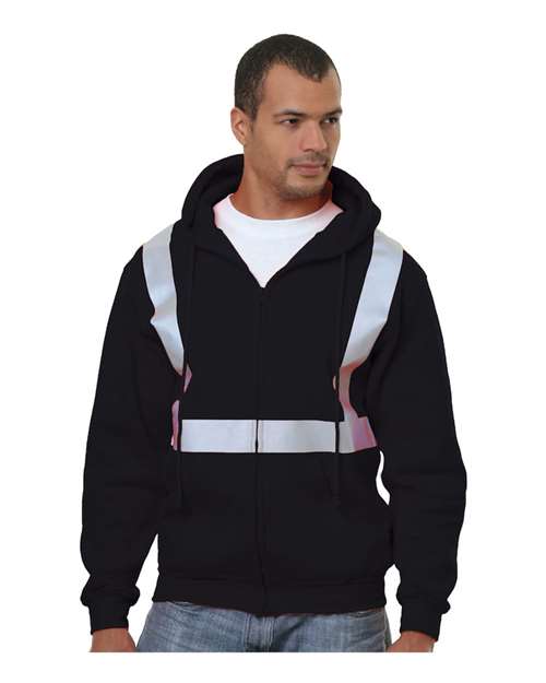 Men's USA-Made Hi-Visibility Full-Zip Hooded Sweatshirt - Black Front