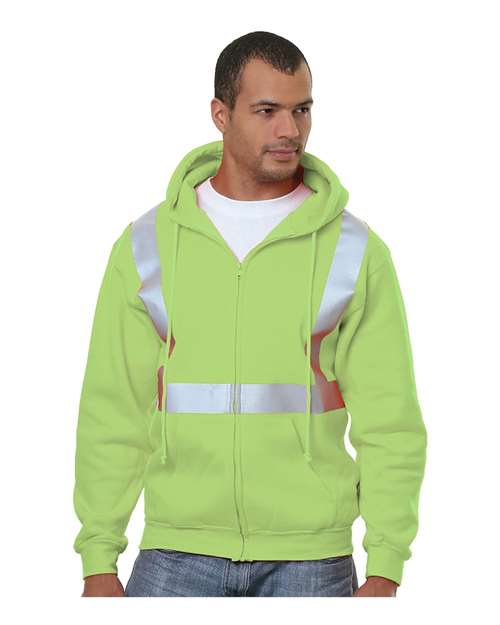 Men's USA-Made Hi-Visibility Full-Zip Hooded Sweatshirt - Lime Green Front
