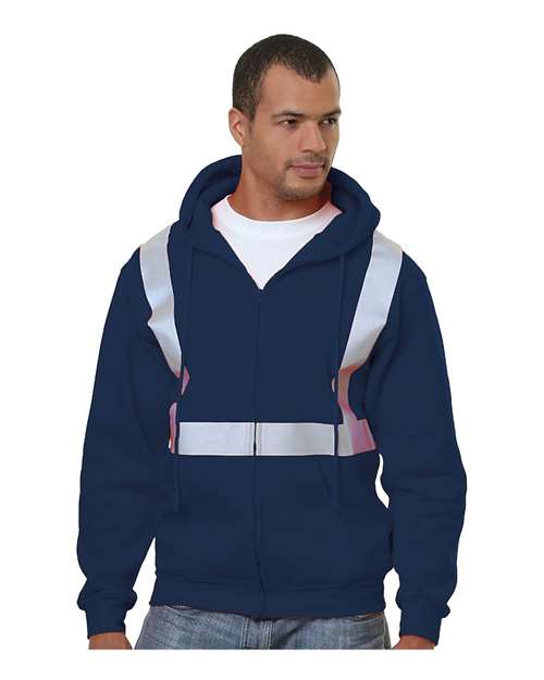 Men's USA-Made Hi-Visibility Full-Zip Hooded Sweatshirt - Navy Front