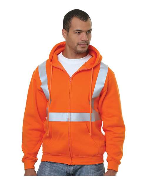 Men's USA-Made Hi-Visibility Full-Zip Hooded Sweatshirt - Bright Orange Front