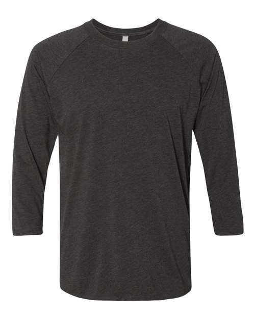 Unisex Triblend Three-Quarter Raglan T-Shirt - Vintage Black Sleeves/ Vintage Black Body Front