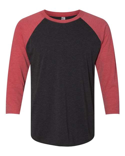 Unisex Triblend Three-Quarter Raglan T-Shirt - Vintage Red Sleeves/ Vintage Black Body Front