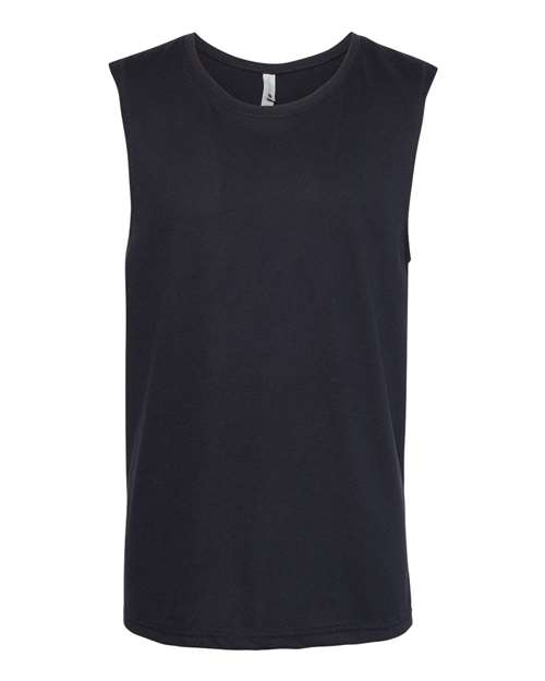 Men's Lightweight Cotton/Poly Muscle Tank - Black Front