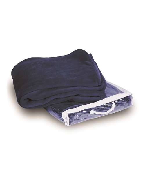 Micro Coral Fleece Blanket - Navy Front