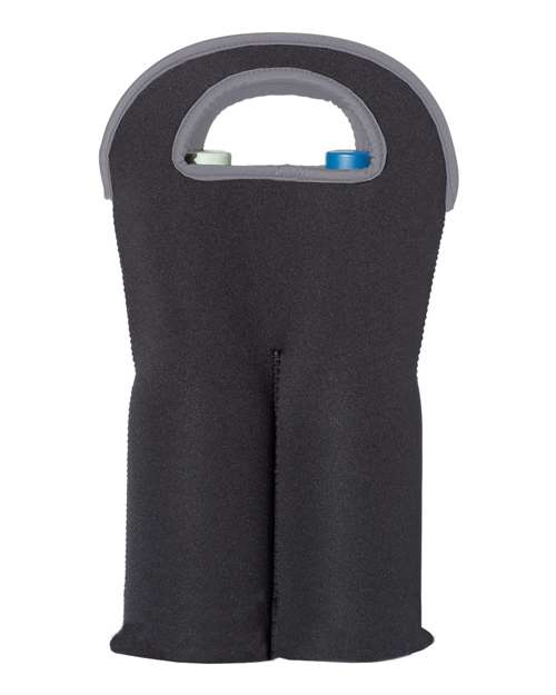 Insulated Neoprene Double Wine Tote - Black Front