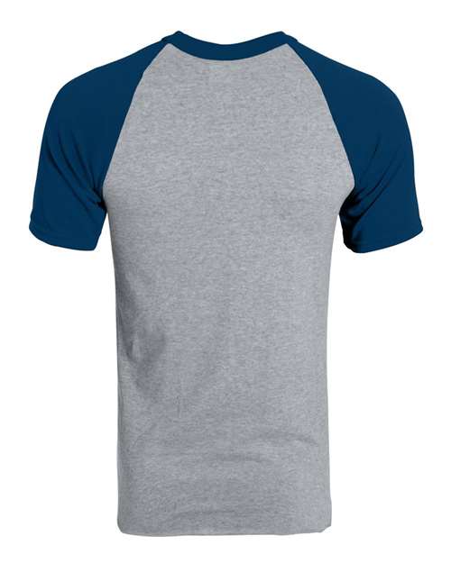 Youth Raglan Baseball Jersey - Athletic Heather/ Navy Back