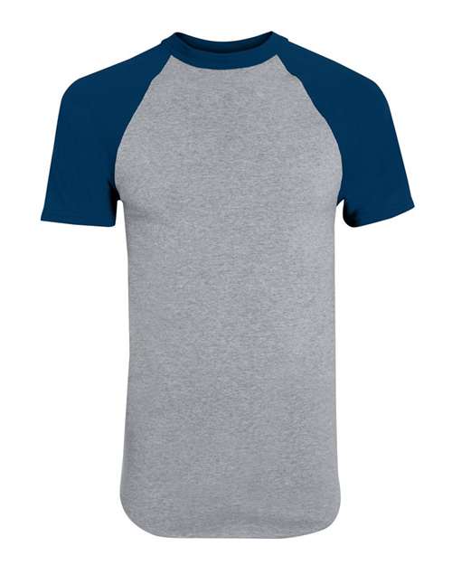 Youth Raglan Baseball Jersey - Athletic Heather/ Navy Front