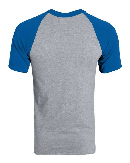 Youth Raglan Baseball Jersey - Athletic Heather/ Royal Back
