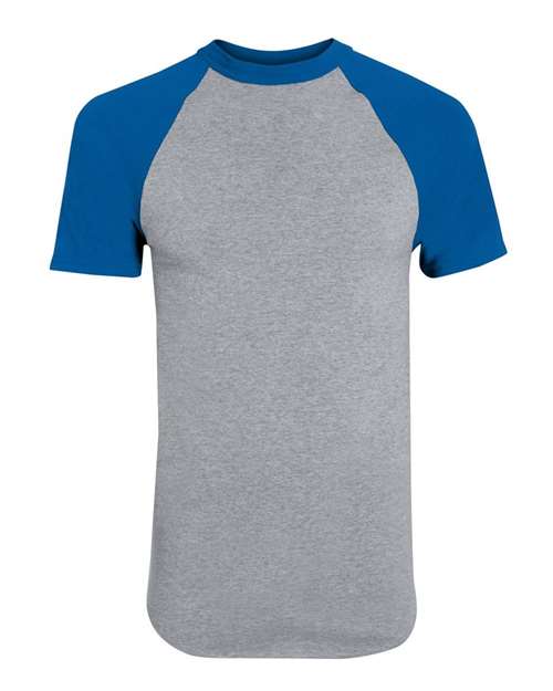 Youth Raglan Baseball Jersey - Athletic Heather/ Royal Front
