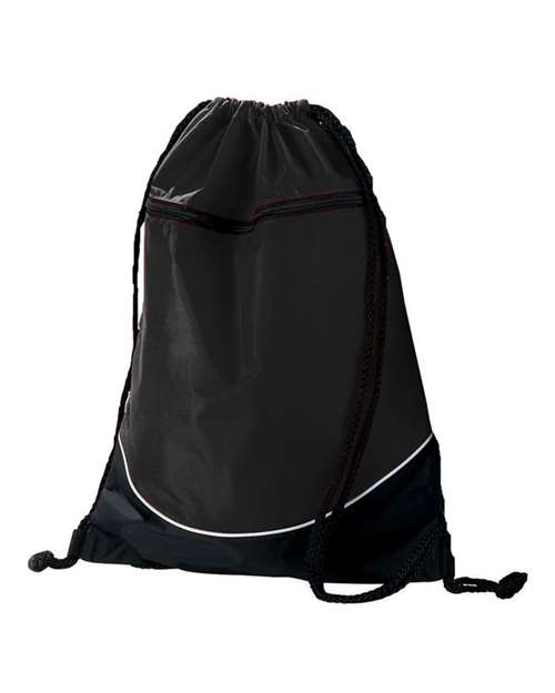 Tri-Color Drawstring Backpack - Black/ Black/ White Front