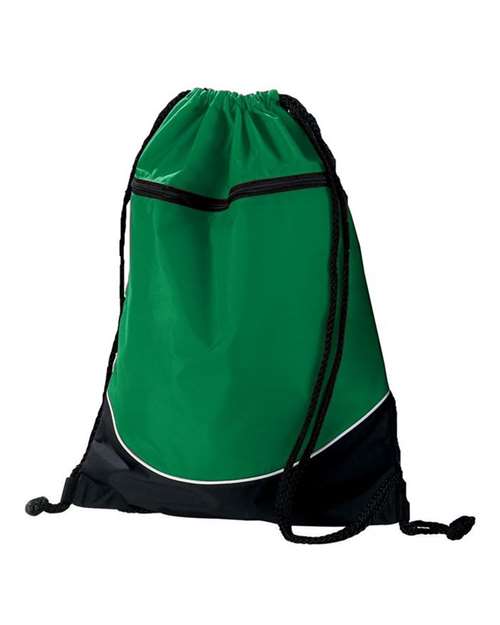 Tri-Color Drawstring Backpack - Kelly/ Black/ White Front