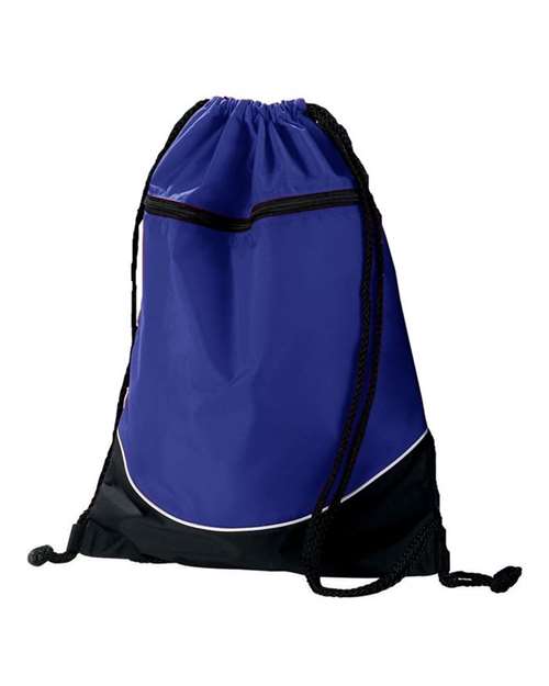 Tri-Color Drawstring Backpack - Purple/ Black/ White Front