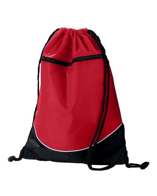 Tri-Color Drawstring Backpack - Red/ Black/ White Front