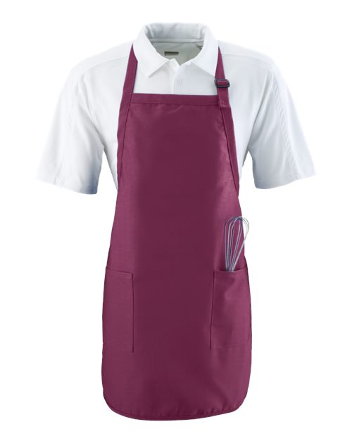Full Length Apron with Pockets - Maroon Front