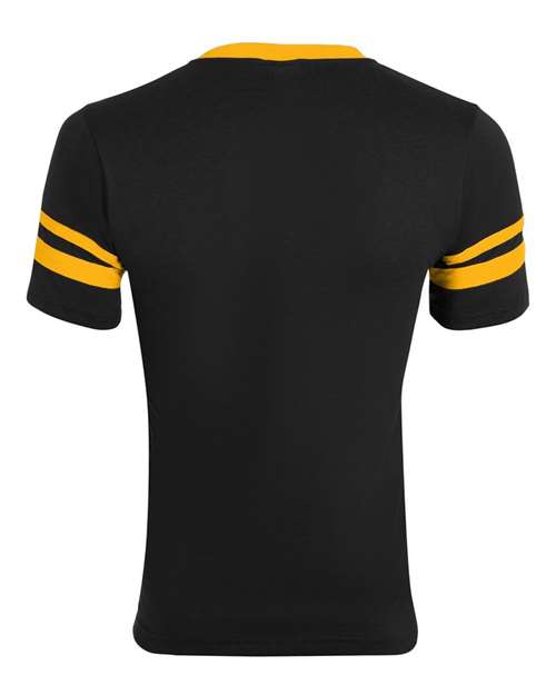 V-Neck Jersey with Striped Sleeves - Black/ Gold Back