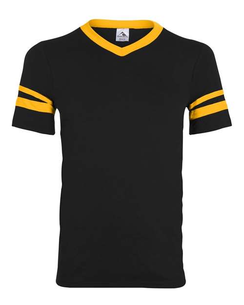 V-Neck Jersey with Striped Sleeves - Black/ Gold Front