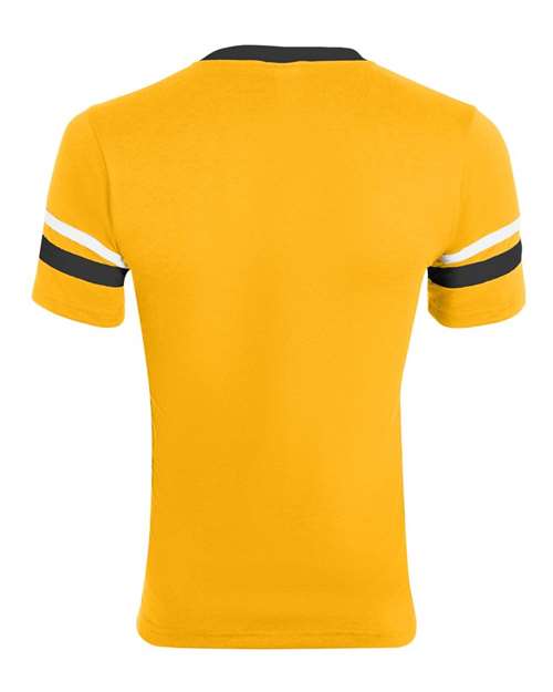 V-Neck Jersey with Striped Sleeves - Gold/ Black/ White Back