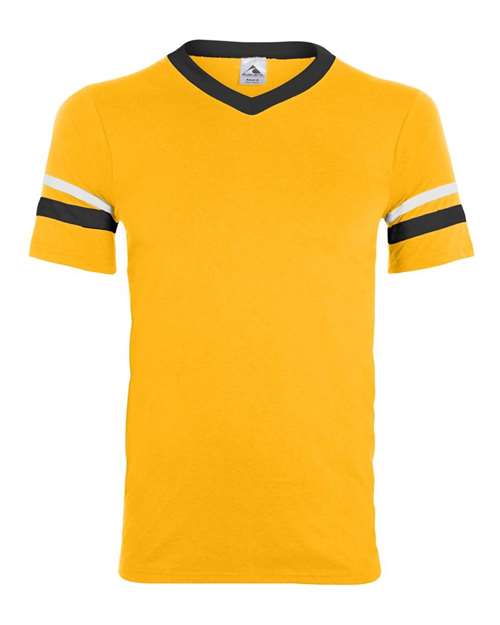 V-Neck Jersey with Striped Sleeves - Gold/ Black/ White Front