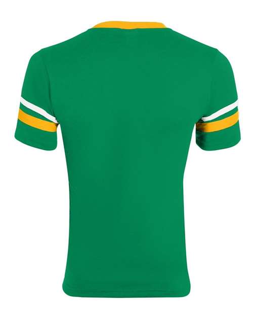 V-Neck Jersey with Striped Sleeves - Kelly/ Gold/ White Back